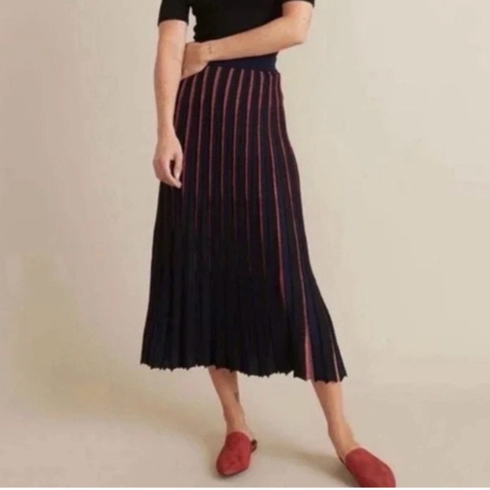 Marine Layer Black Red Metallic Penny Pleated Midi Skirt